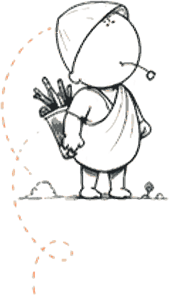 ScribbleMonk character working at a desk
